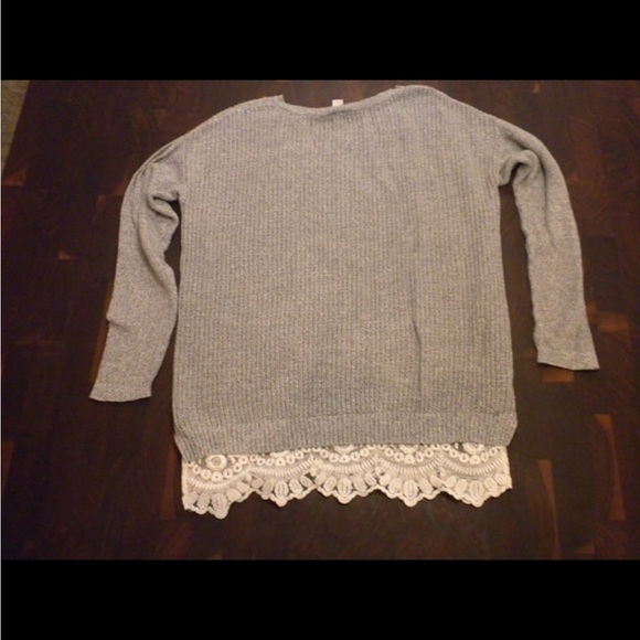 Loft  Grey sweater with lace hem-Sz M - Picture 2 of 6